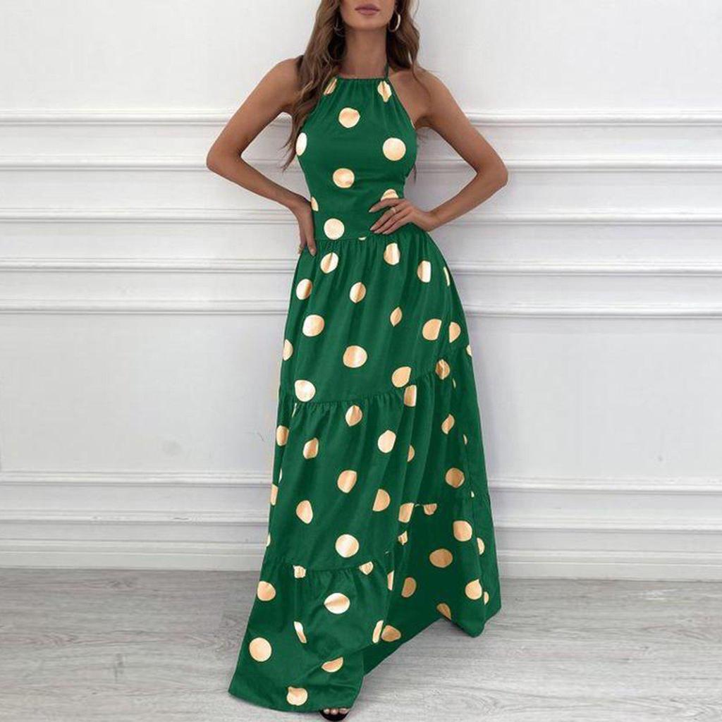 Chic Polka Dot Print Sleeveless Maxi Dress-vocosishoes