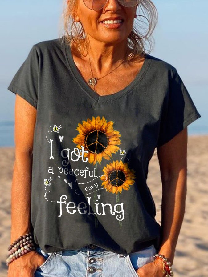 Sunflower Print Short-Sleeved T-Shirt