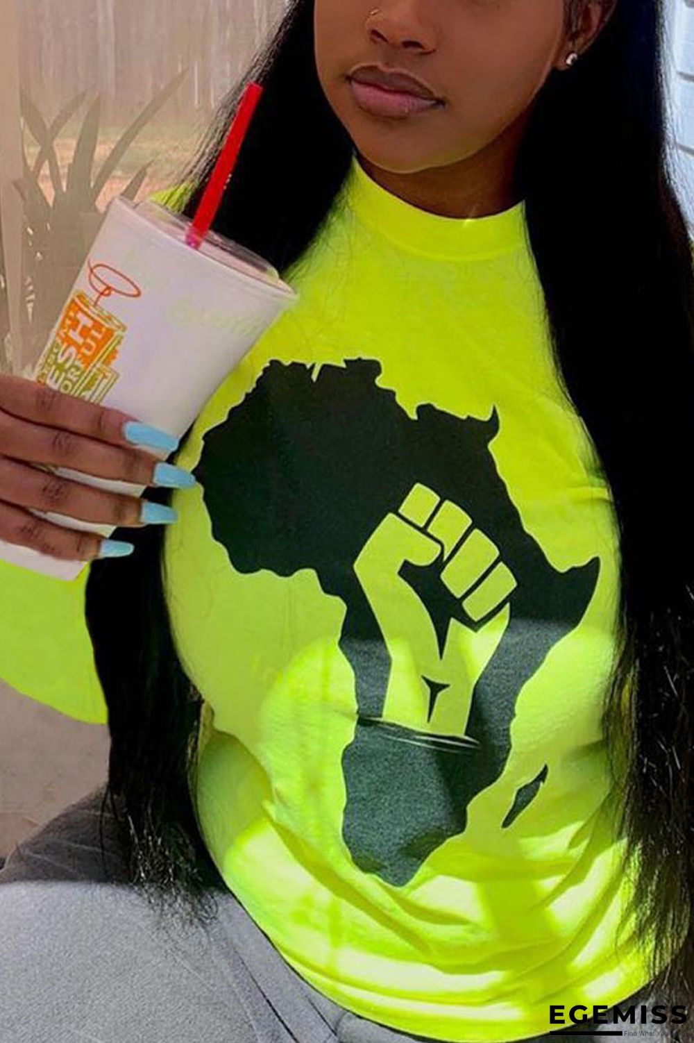 Green Casual Print O Neck Tops | EGEMISS