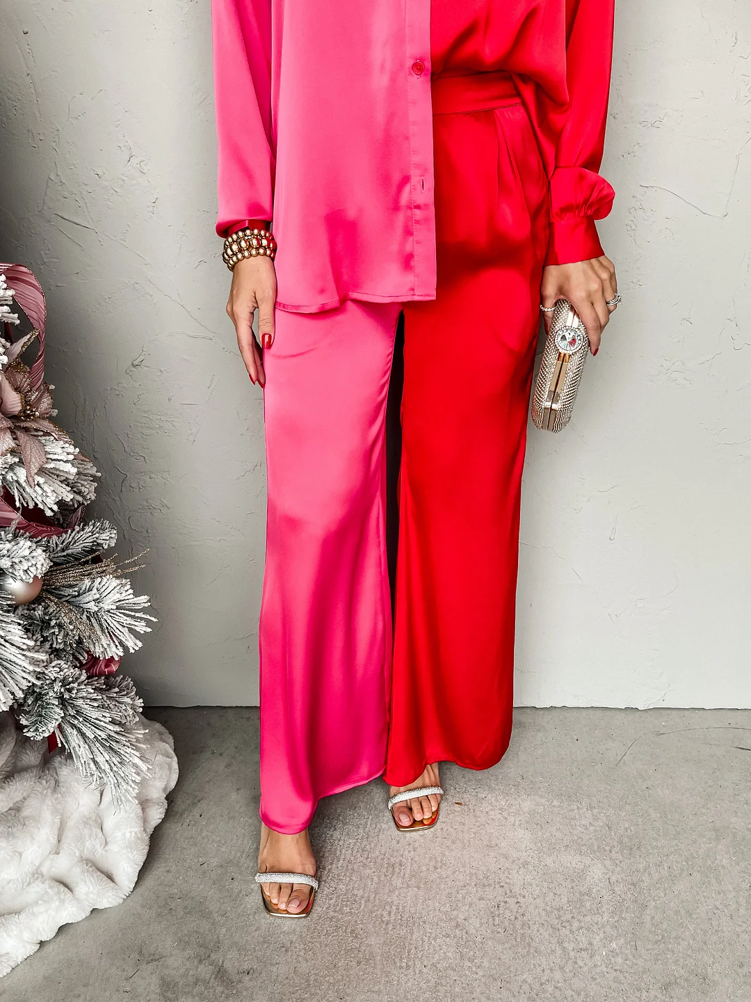 Double Take Color Block Satin Pants