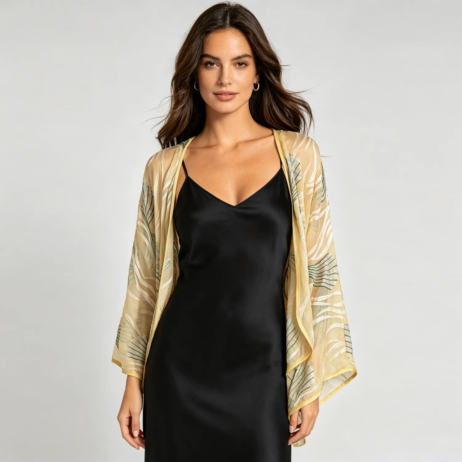 Silk Sheer Cardigan Jacquard Print REAL SILK LIFE