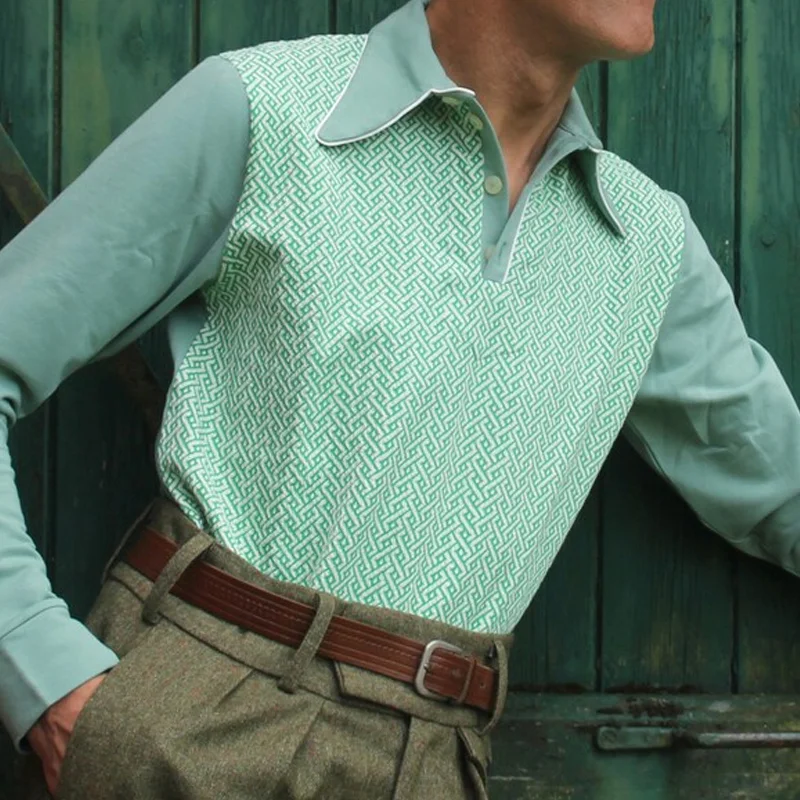 Vintage Mint Long-Sleeve Polo Shirt
