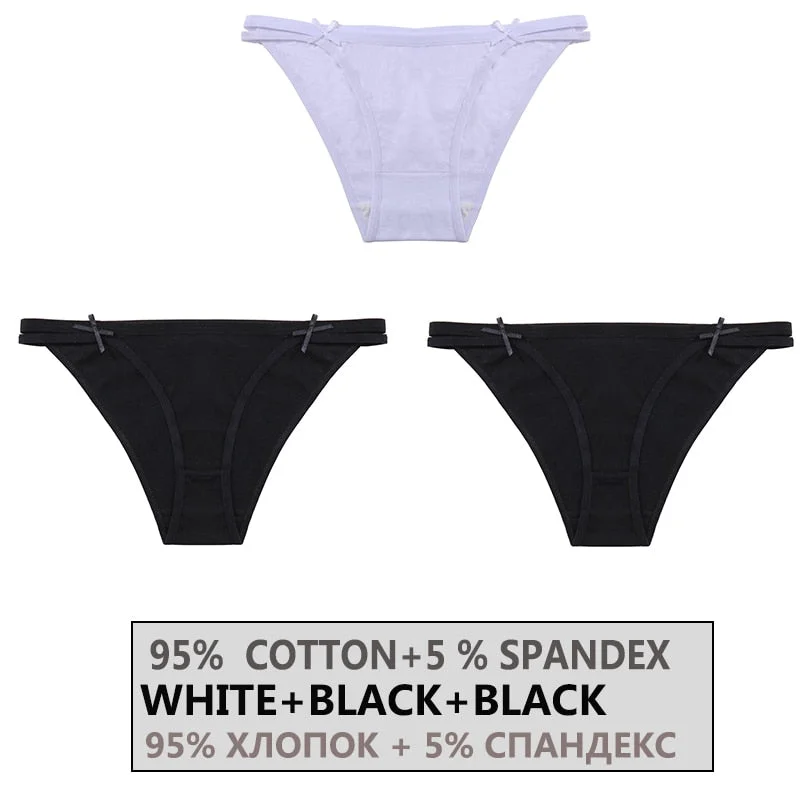 FINETOO 3PCS/Set Women's Cotton Underwear Sexy Lingerie Woman Panties Bownot Female Briefs Low-Rise Underpants 2021 Panties M-XL
