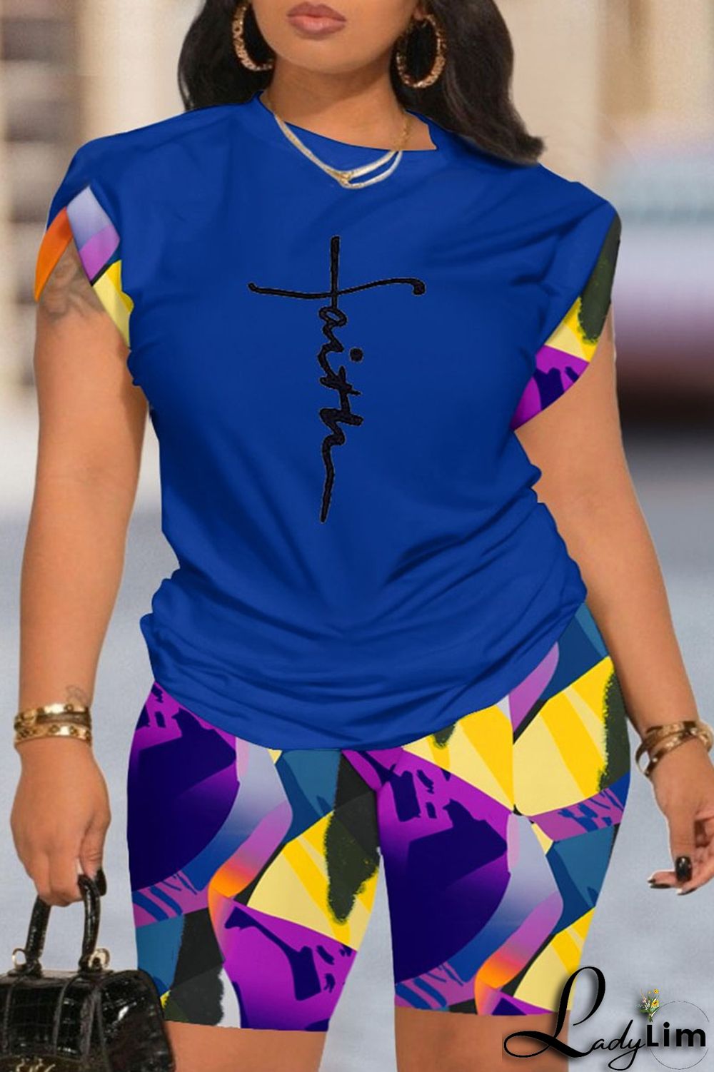 Red Casual Print Patchwork O Neck Short Sleeve Two Pieces