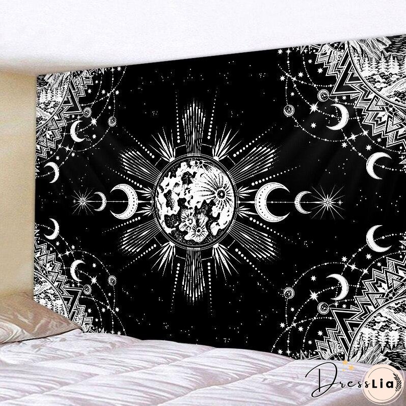Black and white moon Mandala tapestry Bohemian decoration wall hanging bedroom psychedelic