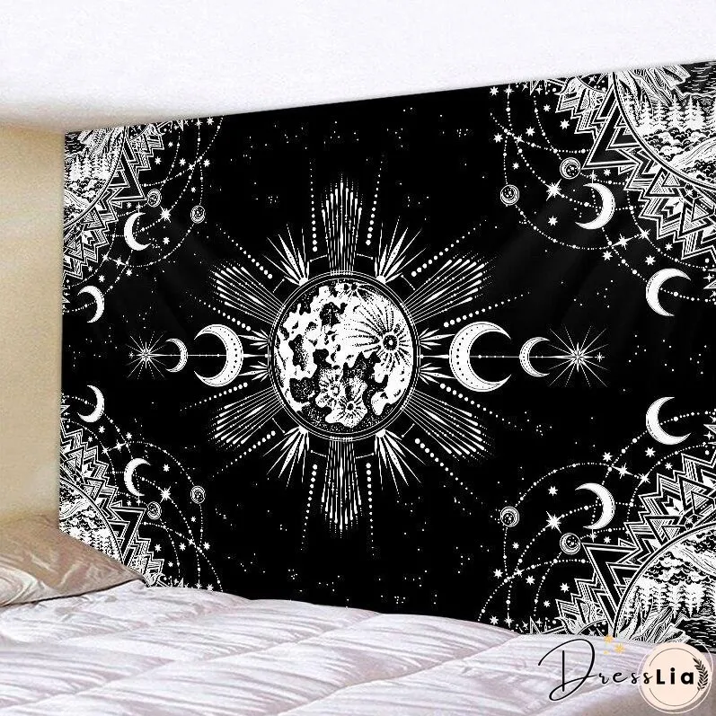 Black and white moon Mandala tapestry Bohemian decoration wall hanging bedroom psychedelic