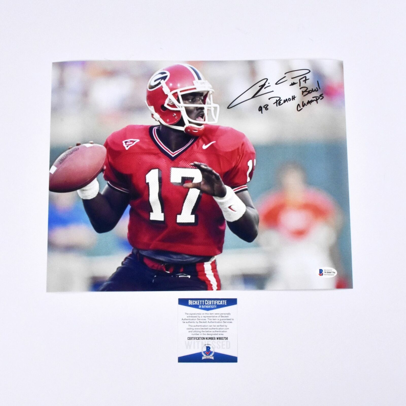 Quincy Carter Signed 11x14 Georgia Bulldogs 98 Peach Bowl Champs