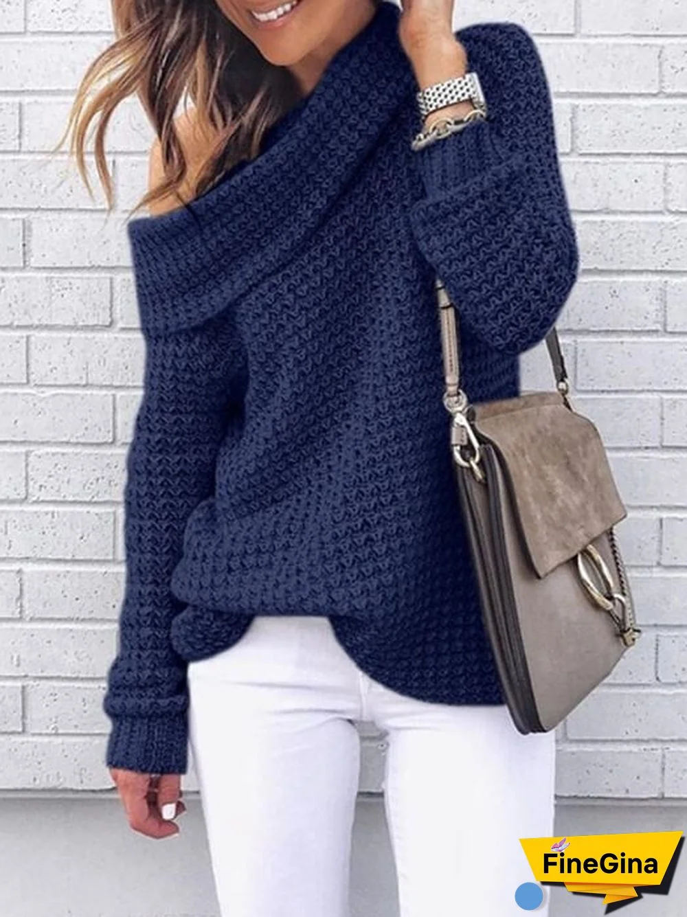 Women's Casual Lapel Solid Color Sweater
