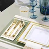 10 Pack | 7" Gold Trim White Plastic Square Dessert Plates, Disposable Appetizer Salad Plates