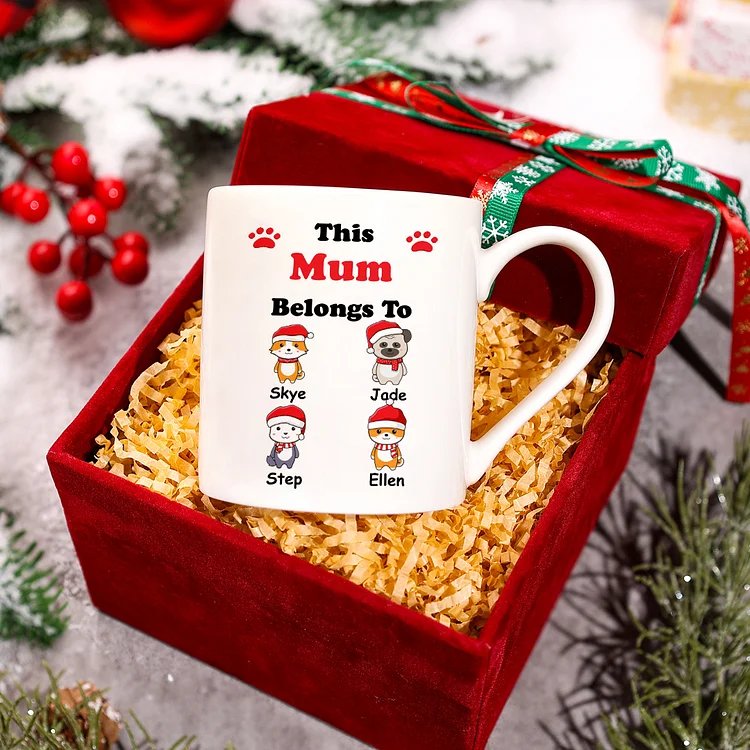 Personalized Dog Family Christmas Mug Set With Gift Box With 1-6 Names and 3 Text-Christmas Birthday Gift Ceramic Coffee Mug
