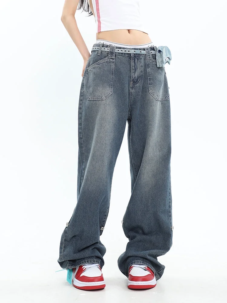 Brownm denim baggy boyfriend jeans