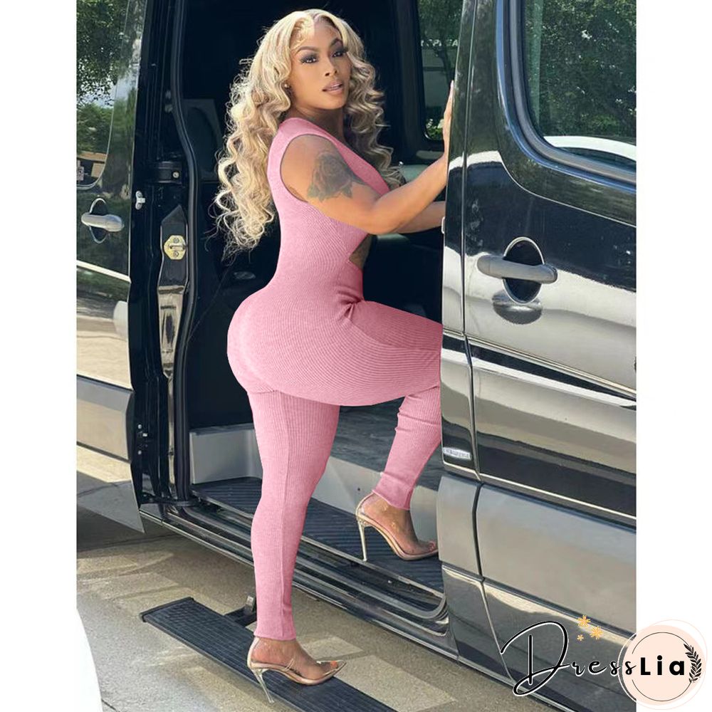 Sleeveless Cut Out Skinny One Piece Jumpsuit