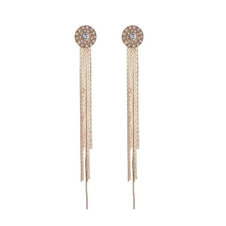 Rhinestone Sunflower Tassel Drop Earrings