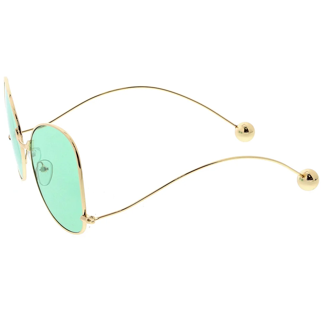 Women's Metal Butterfly glasses Thin Curved Arms Ball Accent Color Tinted Flat Lens 56mm