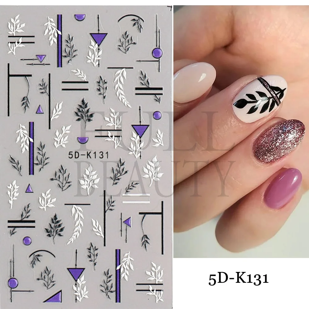 Churchf Nail Stickers Flowers Geometric Lines Decor Acrylic Embossed Sliders Gold Frame Nail Decals Cherry Blossom Manicure GLJI-5D05-Nail Inspo