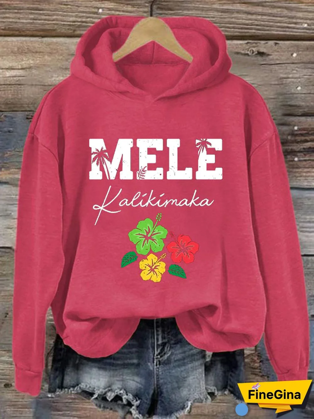 Women's Hawaiian Christmas Mele Kalikimaka Hibiscus Palm Tree Hoodie