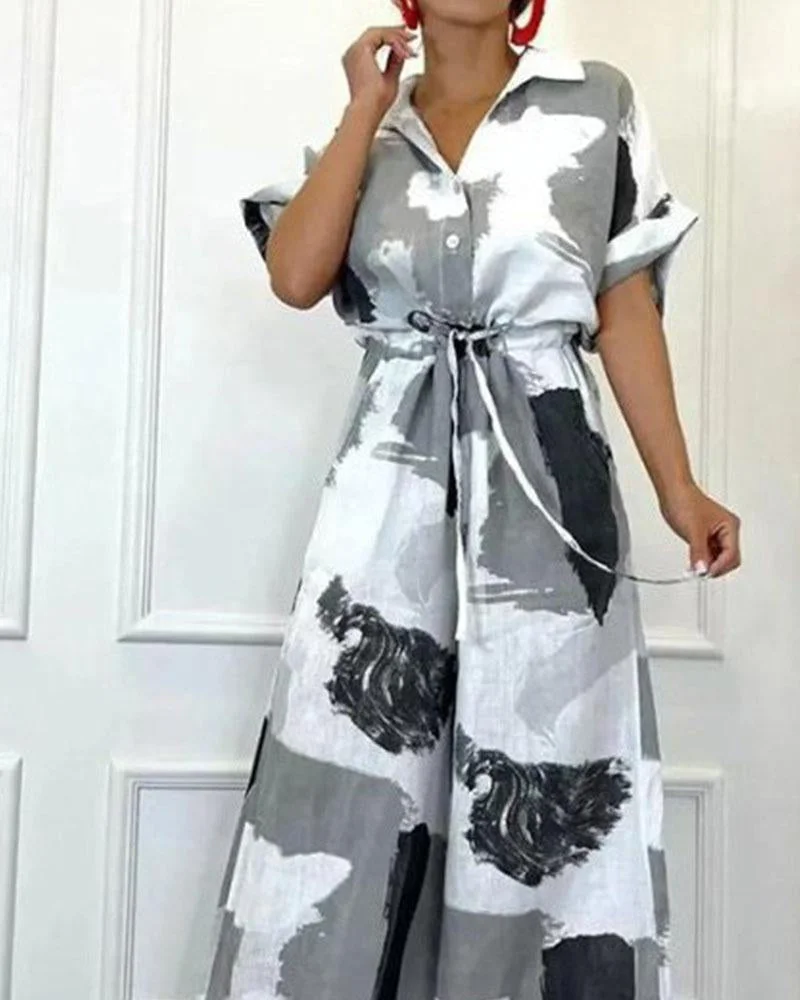 Loose Print Short Sleeve Jumpsuit