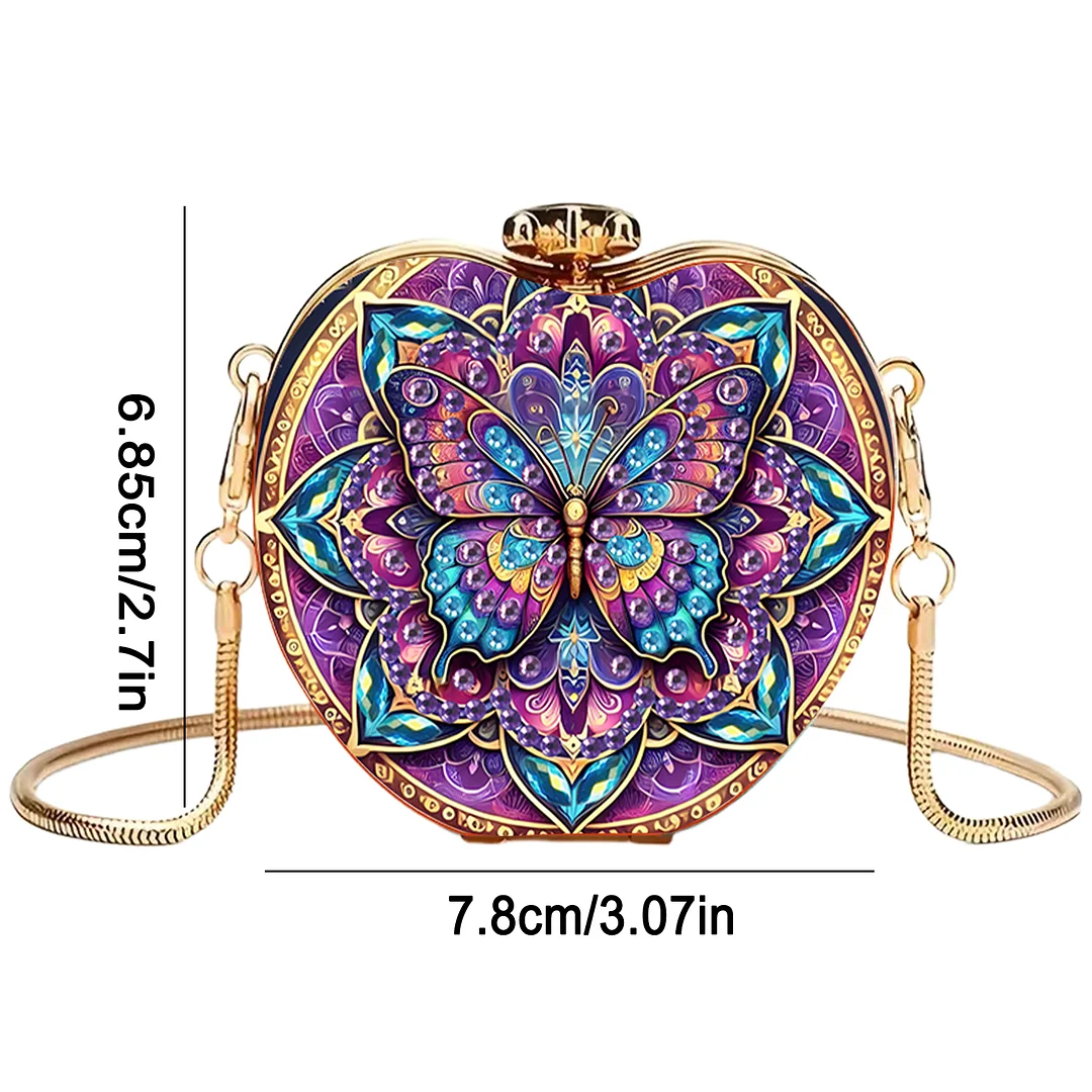 Butterfly B DIY Acrylic Love Diamond Art Painting Card Case Wallet with Chain Small Diamond Painting Crossbody Bag for Adults Women Girls Gift