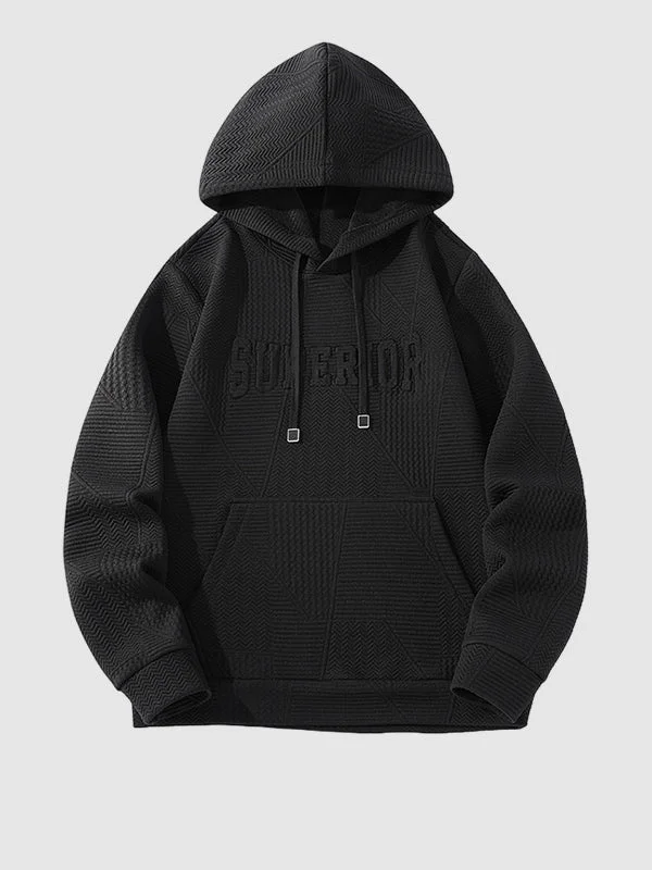 Men's letter textured fabric loose hoodie