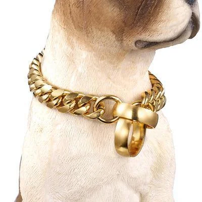 14MM Strong Solid Metal with 18K Gold Plated Big-sized Dog Chains Collars-VESSFUL