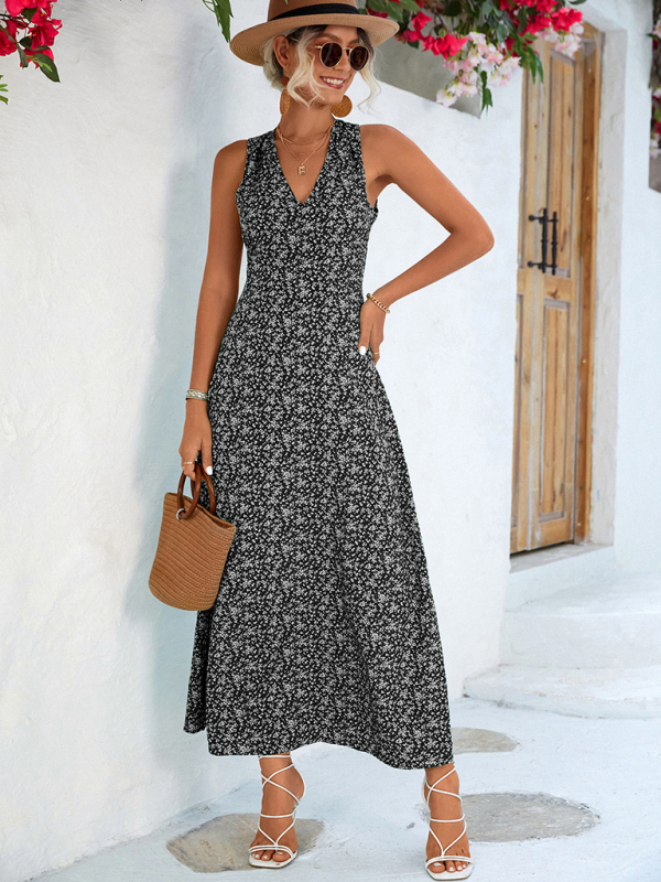 Mature Women New Casual Summer Vacation Elegant V-neck Halter Maxi Dress