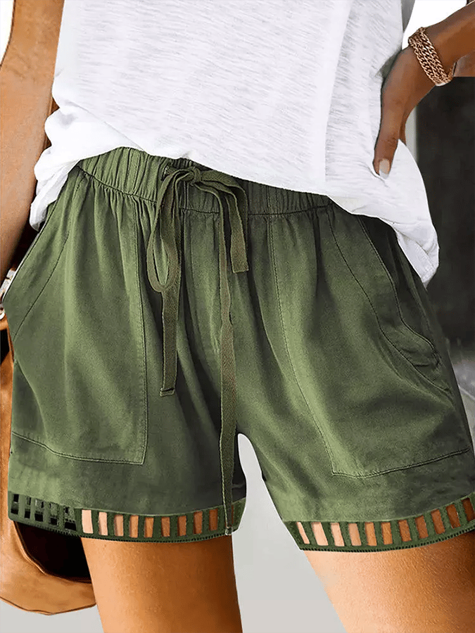 Ladies Lace Stitching Cotton And Linen Printed Shorts