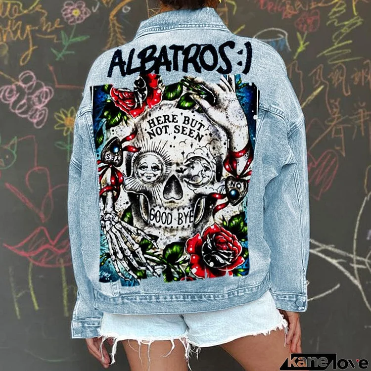 Halloween Print Long Sleeve Denim Jacket