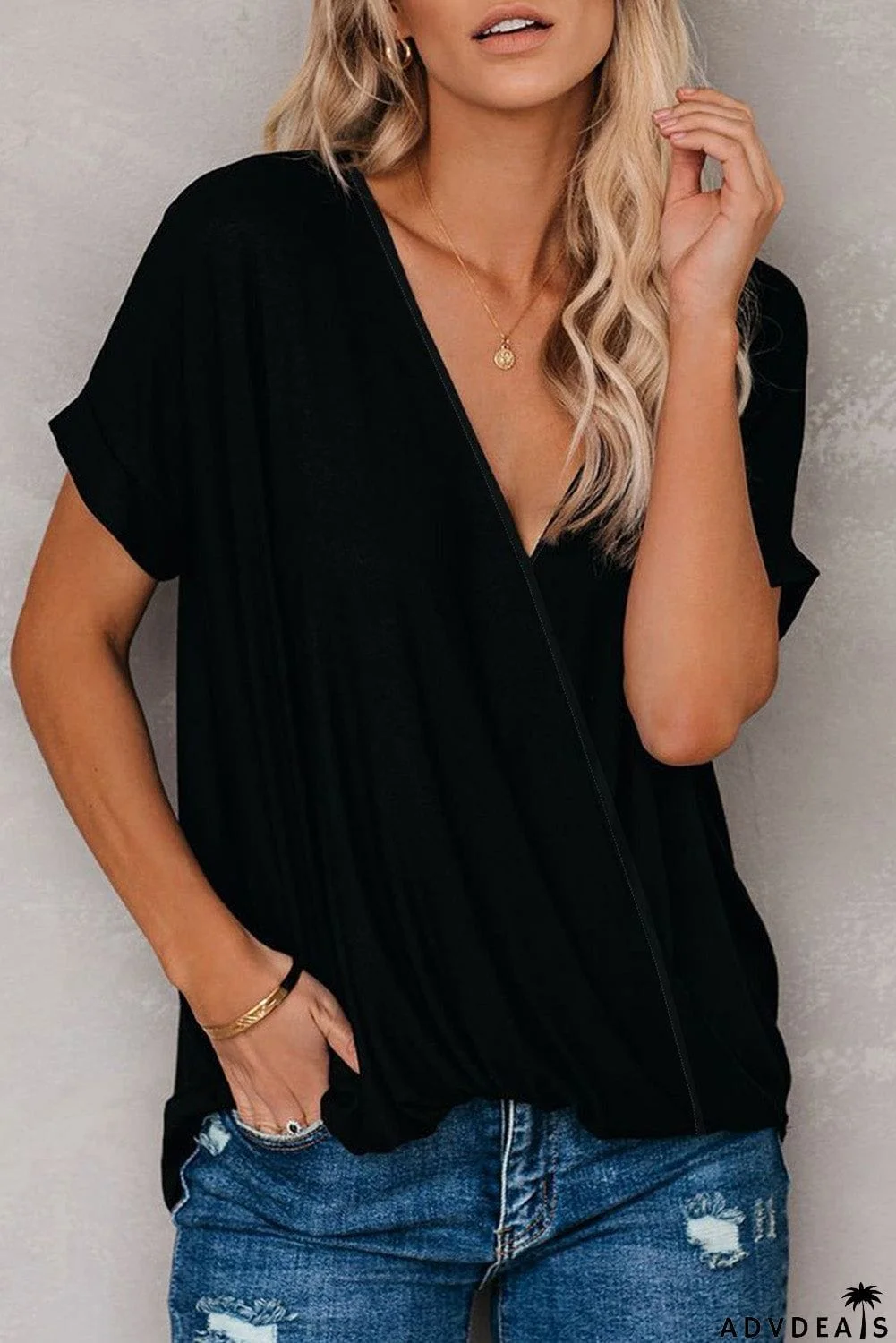 Short Sleeves Drape Knit Top