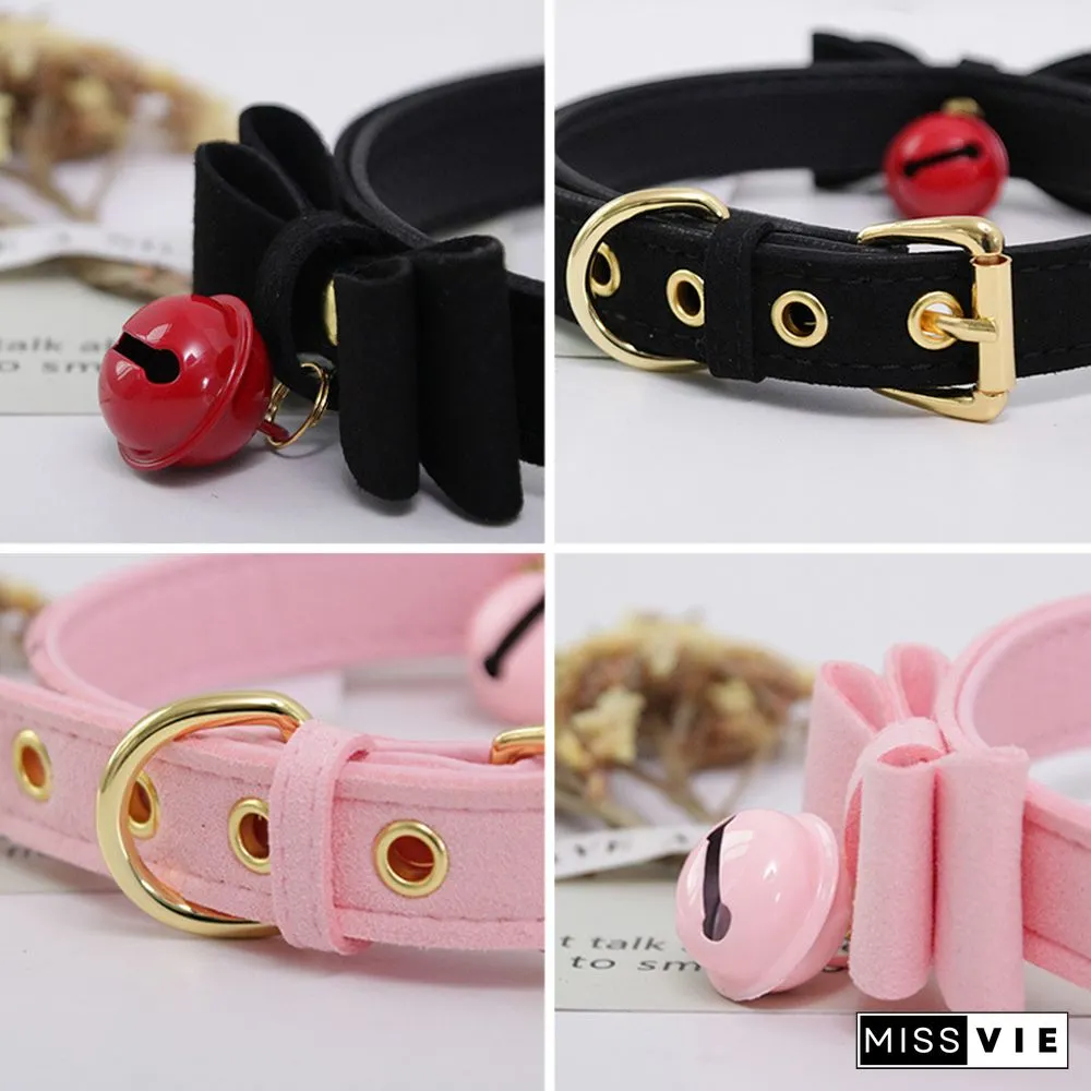Bow Knot Small Bell Leather Collar