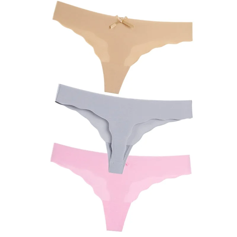 Hot 3Pcs Sexy G String & Thongs Women's Set Panties Solid Female Underwear Mid-Rise Silky Ladies Briefs Comfort Seamless Panties