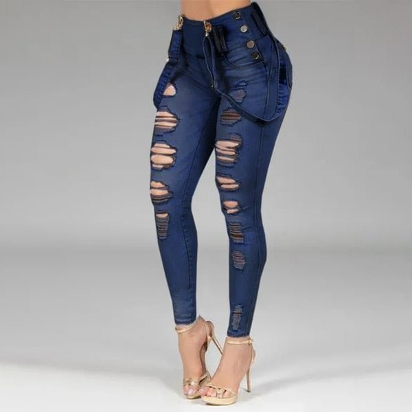 Women Jeans High Waisted Straight Skinny Stretchy Pant Streetwear Ladies Hole Washed Bandage Denim Pencil Pants Trousers 2021