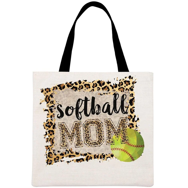 Softball Leopard mom Printed Linen Bag-Annaletters
