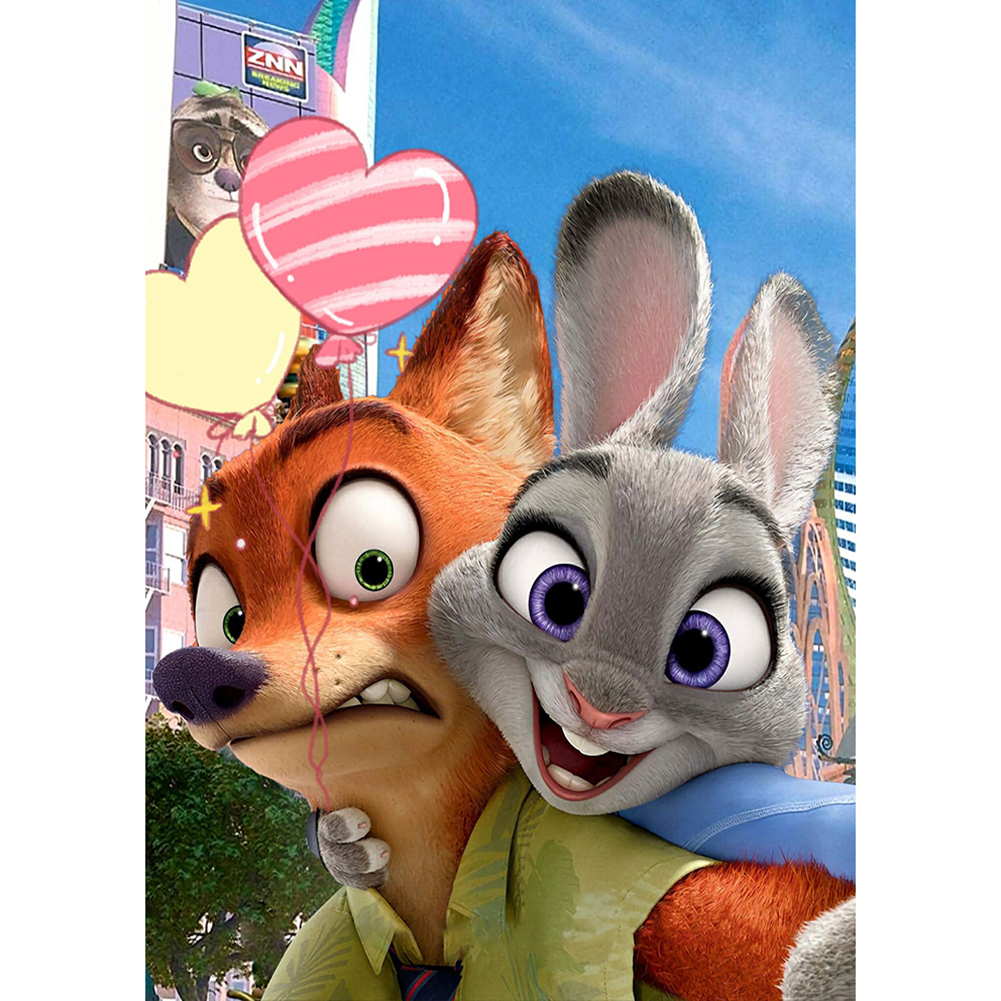 

30*40CM - Round Drill Diamond Painting - Cartoon Fox Couple, 501 Original