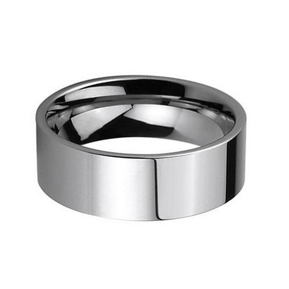 Silver Flat Mens Tungsten Ring High Polished Finished Comfort Fit