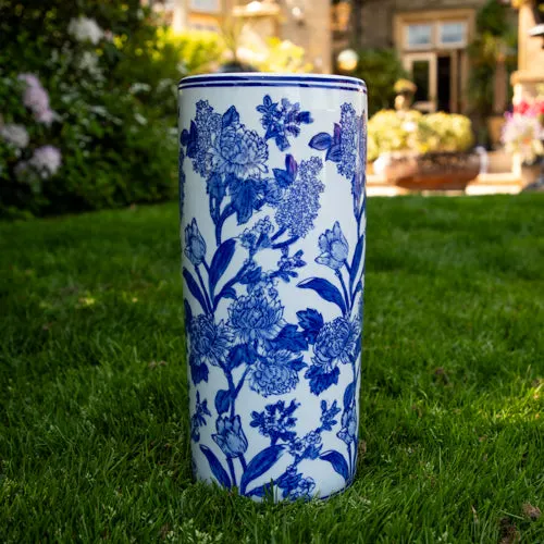 Oriental Cylinder Vase White/Blue