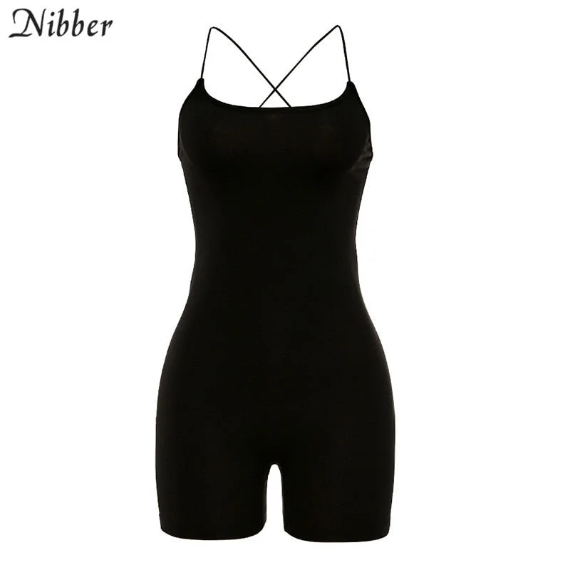 Nibber summer stretch Slim sling playsuits women fashion Basic red black sleeveless short jumpsuit street casual wear 2020 mujer