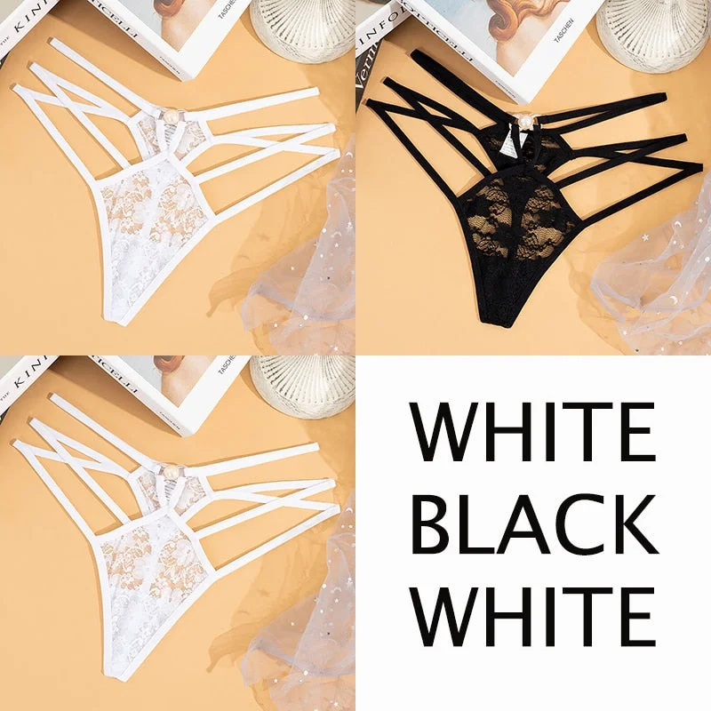 Sexy Lace Floral Thong Women  Seamless Panties Perspective Thongs Ladies Underwear Female Low Rise Cross Strap G-string