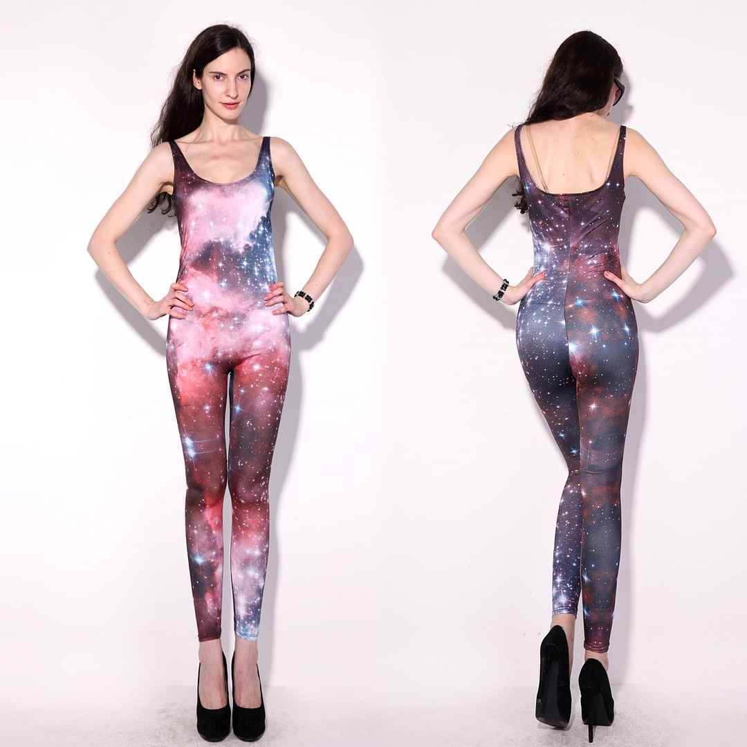 Galaxy Printing Women Leotards Bodycon Bodysuit Jumpsuits Onesies-Pajamasbuy