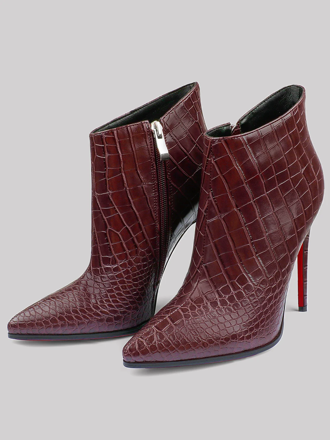 4.72" Women's Party Classic Stiletto Fashion Crocodile Print Ankle Boots Red Bottoms Heels