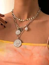 Retro Portrait Embossed Pendant Multilayer Necklace