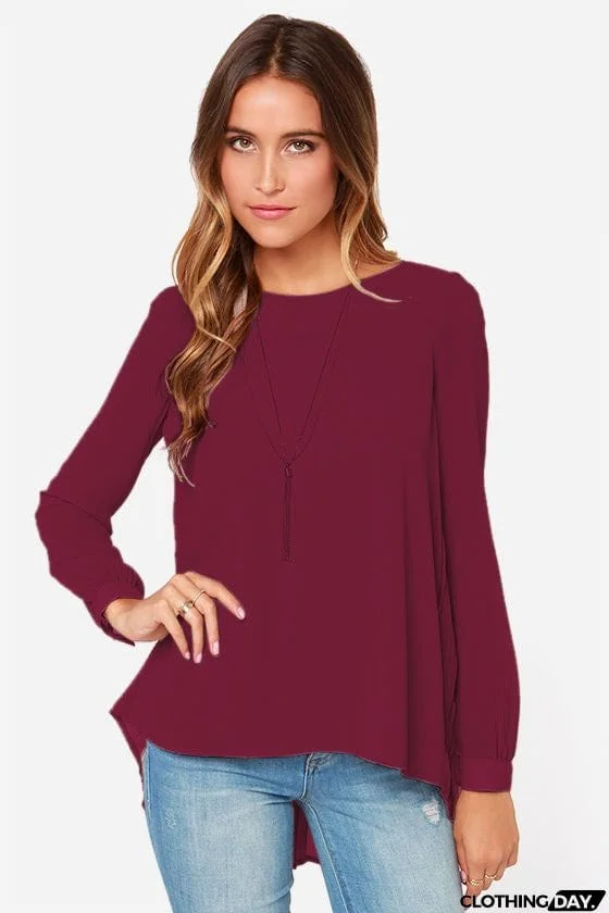 Full Size Round Neck Back Pleated Blouse