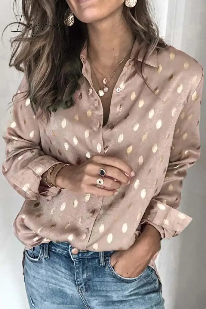 Ingvn - Loose Long Sleeve Lapel Top Gold / S Tops