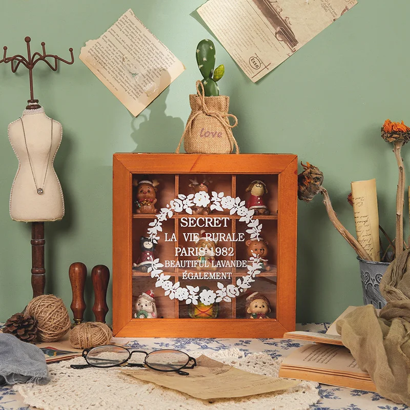 Athvotar Retro Wooden Boxes With Covers, Groceries, Dustproof Storage Boxes, Hand-Made Jewelry Display Cabinets, Cosmetic Grid Trays.