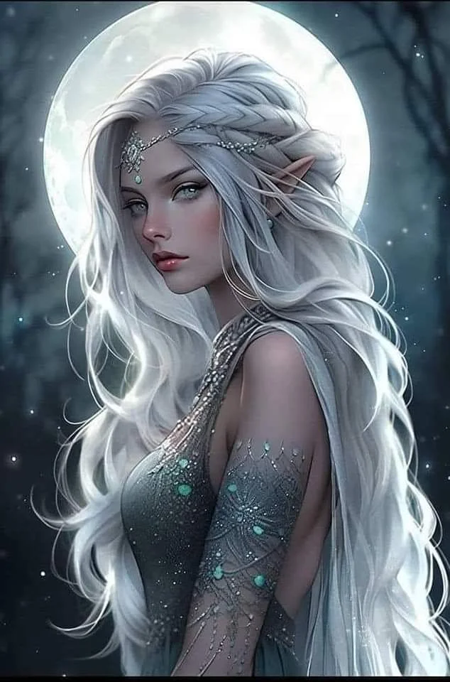 Silver-Haired Elf Girl On Moonlit Night 40*50CM(Canvas) Diamond Painting gbfke