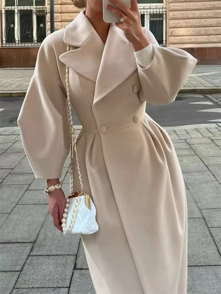 Lapel Fashion Solid Color Medium Long Coat main image 1