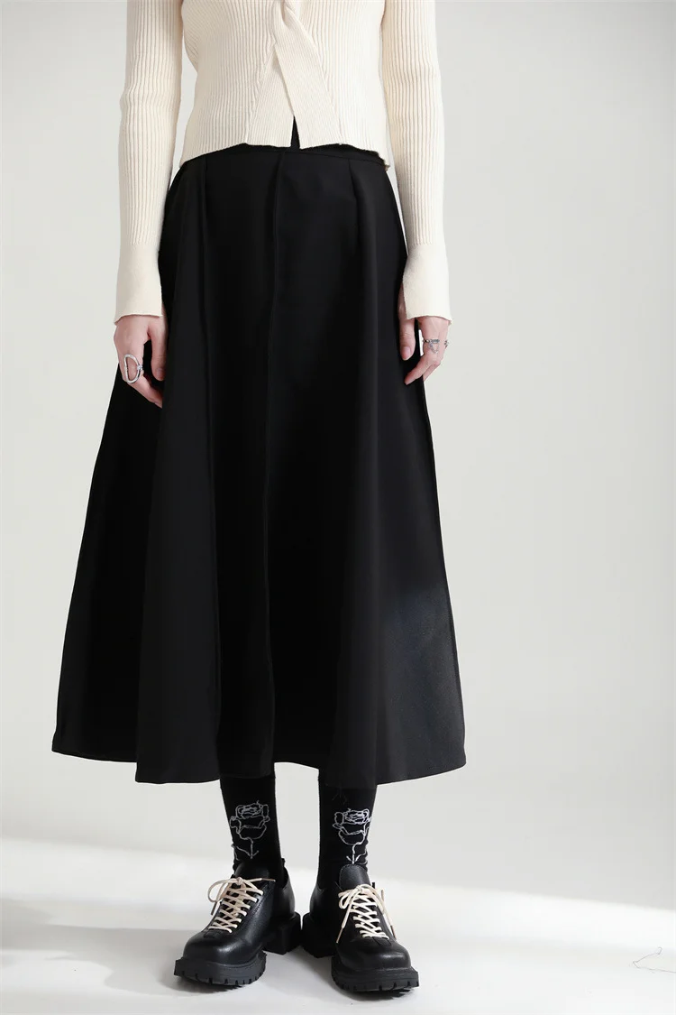 Original Design Solid A-Line High-Waist Skirt