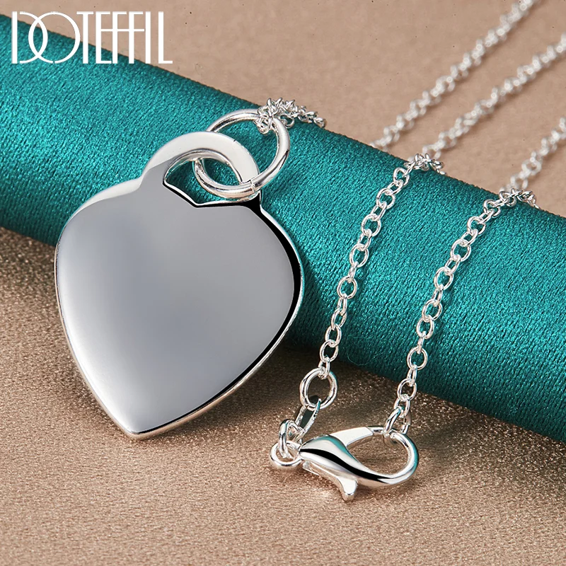 DOTEFFIL 925 Sterling Silver 18-30 Inch O-Chain Heart Pendant Necklace For Women Man Jewelry