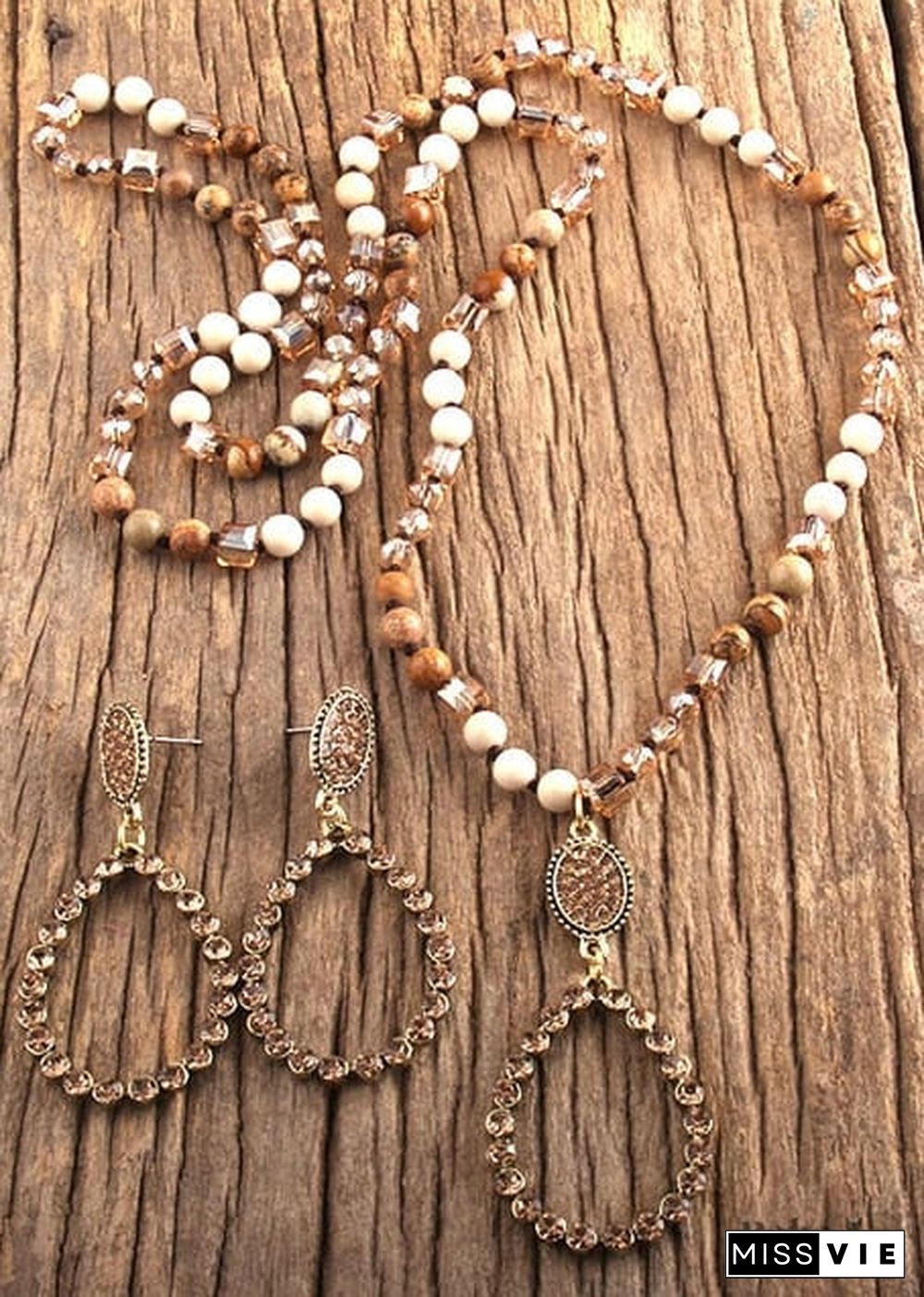Boho Necklace, Jewelry Set, RH Amazonite Crystal Green Black Natural Stone