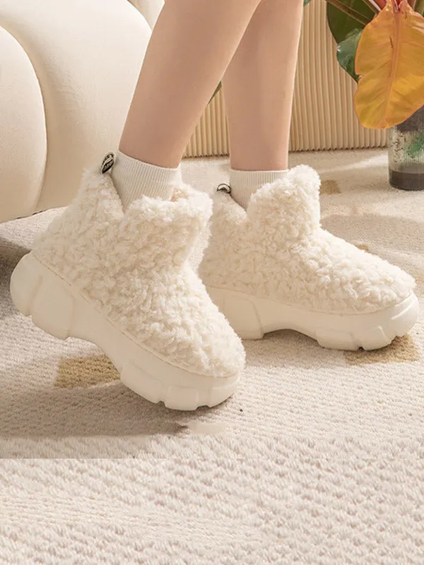 Round-Toe Split-Joint Velvet Boots Platform Shoes