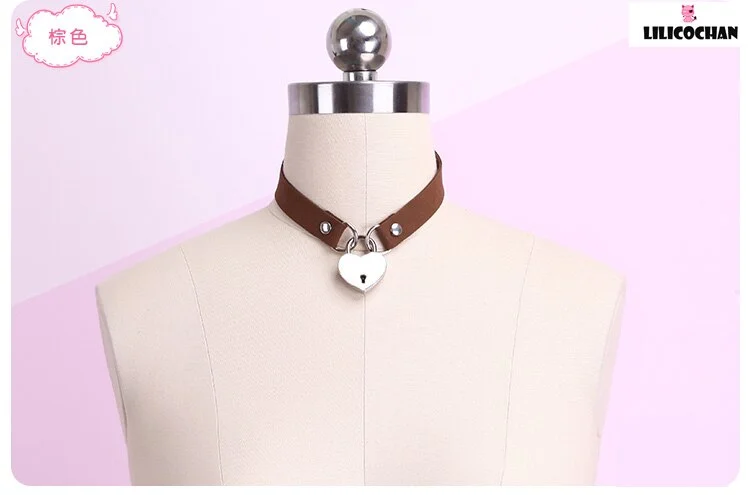 Billionm PU Choker Punk Rock Handmade Heart lock Metal Leather Collar,BDSM Bondage Necklace Neckband,Sex Toys for women